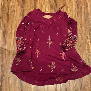 Free People Embroidered Burgundy Women's Tunic